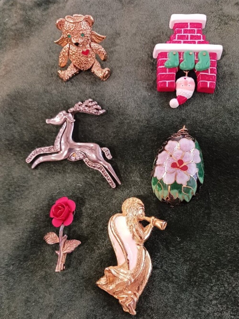 Vintage & Specialty Brooch/Pin Lot of 6 - Enamel, Christmas & Articulated Styles